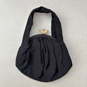 Julius Resnick JR Womens Black Fabric Evening Bag Purse Vintage 40s Mother Pearl